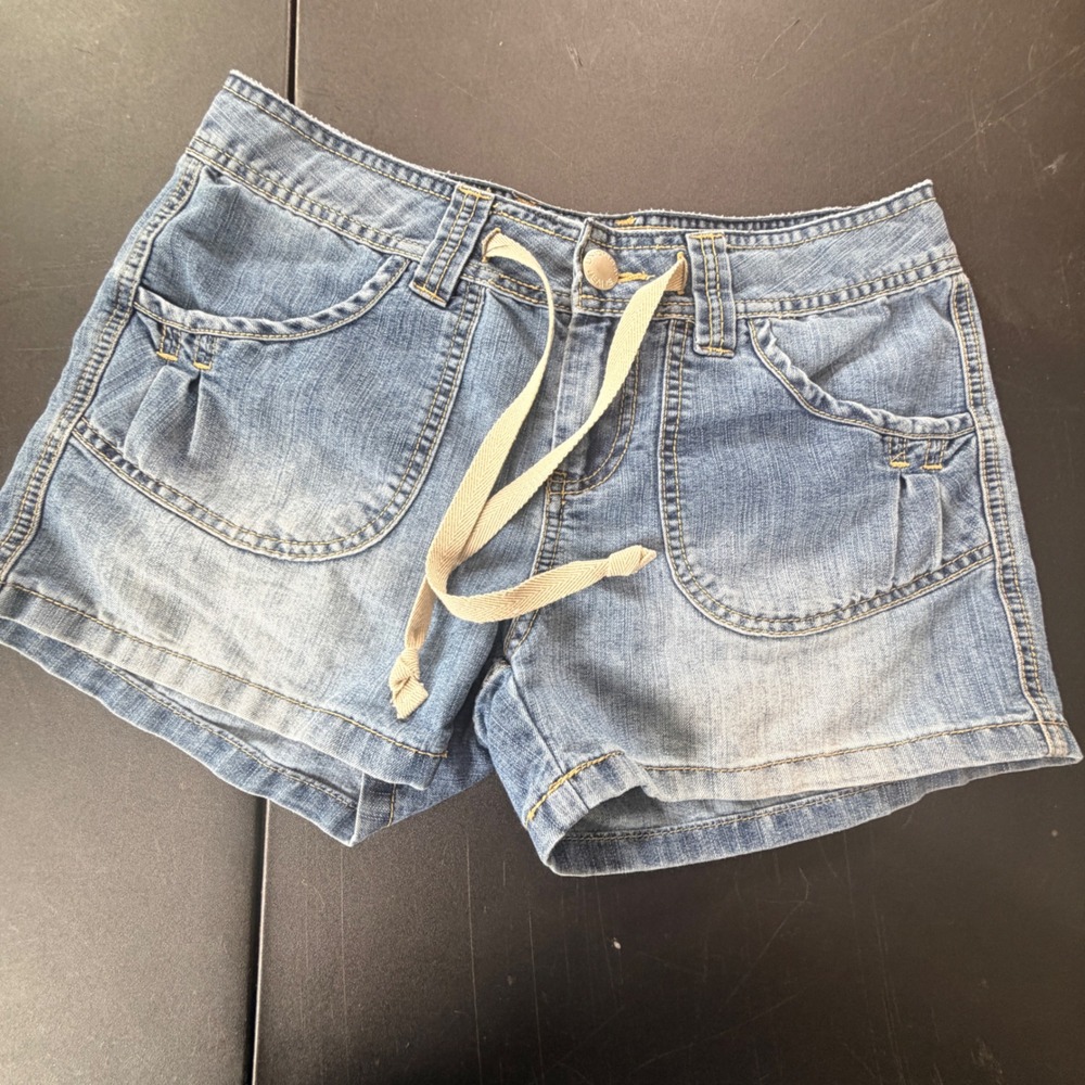 Y2K Unionbay Denim Shorts Women 3 Drawstring Low Rise Indie Sleeze Skater